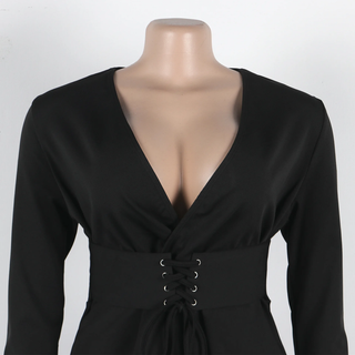 Latest Design Ladies Suits Office Wear V-neck Cinched Elastic Waist Long Sleeve Top and Pants Two Piece Set Outfits for Women