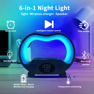 2024 New 6 In 1 Smart Remote Control Bluetooth Ambience Intelligent LED Table Lamp Multi-function Wireless Charger Night Light Bluetooth Speaker - Thomas Family Essentials LLC