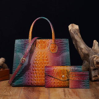 3 Pcs Crocodile Pattern Handbag & Purses Set, Multi-functional Vintage Top Handle Crossbody Bag & Business Clutch Bag & Card Coi - Thomas Family Essentials LLC