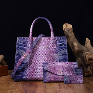 3 Pcs Crocodile Pattern Handbag & Purses Set, Multi-functional Vintage Top Handle Crossbody Bag & Business Clutch Bag & Card Coi - Thomas Family Essentials LLC