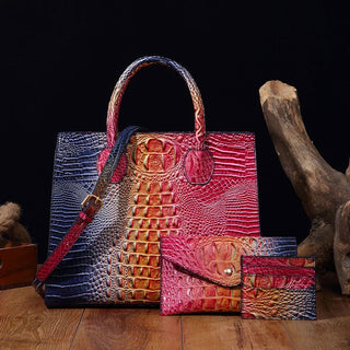 3 Pcs Crocodile Pattern Handbag & Purses Set, Multi-functional Vintage Top Handle Crossbody Bag & Business Clutch Bag & Card Coi - Thomas Family Essentials LLC