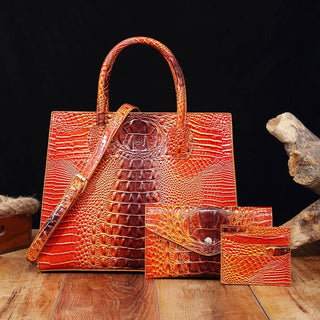 3 Pcs Crocodile Pattern Handbag & Purses Set, Multi-functional Vintage Top Handle Crossbody Bag & Business Clutch Bag & Card Coi - Thomas Family Essentials LLC