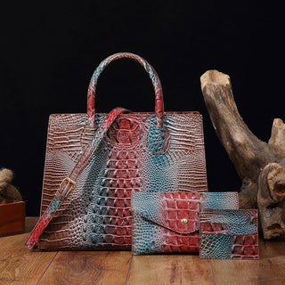 3 Pcs Crocodile Pattern Handbag & Purses Set, Multi-functional Vintage Top Handle Crossbody Bag & Business Clutch Bag & Card Coi - Thomas Family Essentials LLC
