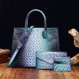 3 Pcs Crocodile Pattern Handbag & Purses Set, Multi-functional Vintage Top Handle Crossbody Bag & Business Clutch Bag & Card Coi - Thomas Family Essentials LLC