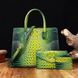 3 Pcs Crocodile Pattern Handbag & Purses Set, Multi-functional Vintage Top Handle Crossbody Bag & Business Clutch Bag & Card Coi - Thomas Family Essentials LLC