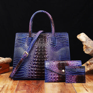 3 Pcs Crocodile Pattern Handbag & Purses Set, Multi-functional Vintage Top Handle Crossbody Bag & Business Clutch Bag & Card Coi - Thomas Family Essentials LLC