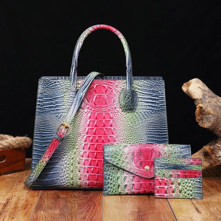 3 Pcs Crocodile Pattern Handbag & Purses Set, Multi-functional Vintage Top Handle Crossbody Bag & Business Clutch Bag & Card Coi - Thomas Family Essentials LLC