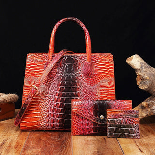 3 Pcs Crocodile Pattern Handbag & Purses Set, Multi-functional Vintage Top Handle Crossbody Bag & Business Clutch Bag & Card Coi - Thomas Family Essentials LLC