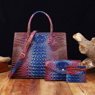 3 Pcs Crocodile Pattern Handbag & Purses Set, Multi-functional Vintage Top Handle Crossbody Bag & Business Clutch Bag & Card Coi - Thomas Family Essentials LLC
