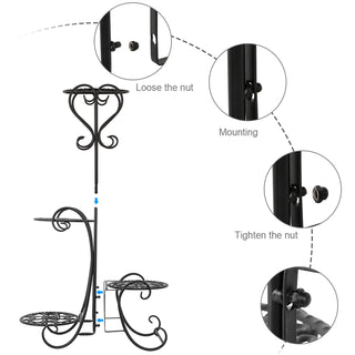 Round Potted Slot, Metal Plant Stand - Black