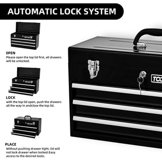 20.3inch Metal Tool Box With 2-4 Drawers Portable Steel Tool Chest With Metal Cylinder Lock And Latch Closure, Black And Red Two Color Powder Coating, Suitable For Garage, Warehouse