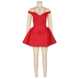 Women Sexy Puffy V-Neck Party Dress