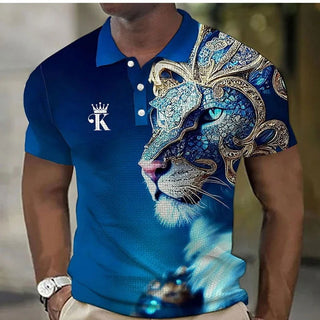 Animal Men'S Polo Shirt 3d Lion Printing Casual Daily Lapel Tops Tees Fierce Beast T Shirt For Man Clothing Summer Short Sleeves - Thomas Family Essentials LLC