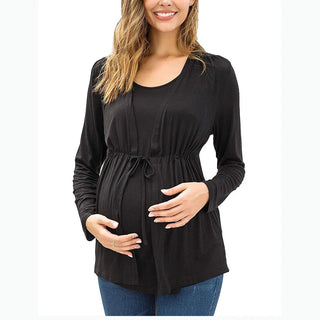 Autumn Winter Long Sleeve Round Neck Fake Two Piece Lace Up Breastfeeding Pregnant Women's Top T-shirt Pregnant Women's Outwear - Thomas Family Essentials LLC