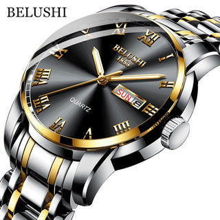 BELUSHI Top Brand Watch Men Stainless Steel Business Date Clock Waterproof Luminous Watches Mens Luxury Sport Quartz Wrist Watch - Thomas Family Essentials LLC