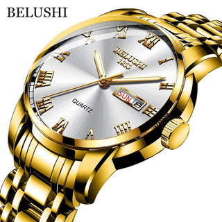 BELUSHI Top Brand Watch Men Stainless Steel Business Date Clock Waterproof Luminous Watches Mens Luxury Sport Quartz Wrist Watch - Thomas Family Essentials LLC