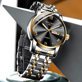 BELUSHI Top Brand Watch Men Stainless Steel Business Date Clock Waterproof Luminous Watches Mens Luxury Sport Quartz Wrist Watch - Thomas Family Essentials LLC