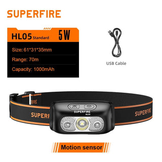 Best SupFire HL05 Mini CREE LED Headlamp With Motion Sensor USB Rechargeable For Camping Fishing Bicycle Head Light flashlight - Thomas Family Essentials LLC