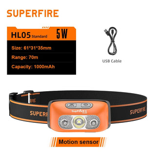 Best SupFire HL05 Mini CREE LED Headlamp With Motion Sensor USB Rechargeable For Camping Fishing Bicycle Head Light flashlight - Thomas Family Essentials LLC