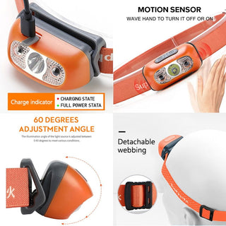 Best SupFire HL05 Mini CREE LED Headlamp With Motion Sensor USB Rechargeable For Camping Fishing Bicycle Head Light flashlight - Thomas Family Essentials LLC
