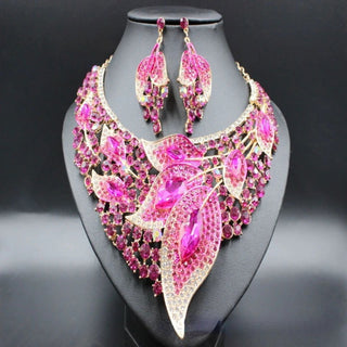 Big Luxury pink Water Drop Crystal Jewelry Sets for Women Bridal Necklace Earrings Set Dubai African Women's Jewellery Gift - Thomas Family Essentials LLC