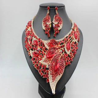 Big Luxury pink Water Drop Crystal Jewelry Sets for Women Bridal Necklace Earrings Set Dubai African Women's Jewellery Gift - Thomas Family Essentials LLC