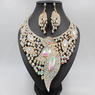 Big Luxury pink Water Drop Crystal Jewelry Sets for Women Bridal Necklace Earrings Set Dubai African Women's Jewellery Gift - Thomas Family Essentials LLC