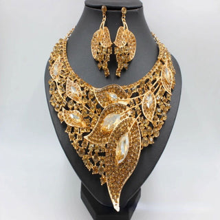 Big Luxury pink Water Drop Crystal Jewelry Sets for Women Bridal Necklace Earrings Set Dubai African Women's Jewellery Gift - Thomas Family Essentials LLC