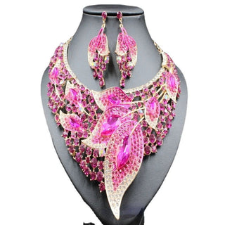 Big Luxury pink Water Drop Crystal Jewelry Sets for Women Bridal Necklace Earrings Set Dubai African Women's Jewellery Gift - Thomas Family Essentials LLC