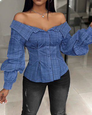 Off Shoulder Lantern Sleeve Shirt