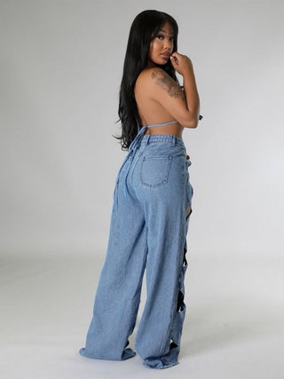 Cabe Knit Hollow Out Denim Jeans - Thomas Family Essentials LLC
