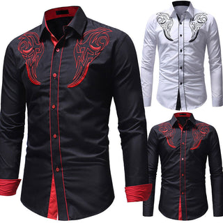 Casual Embroidery Printed Long Lapel Men Shirt - Thomas Family Essentials LLC