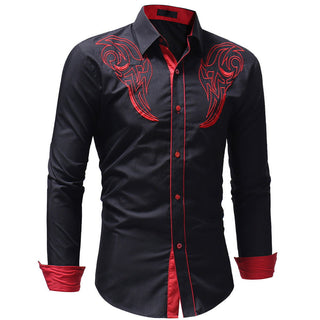 Casual Embroidery Printed Long Lapel Men Shirt - Thomas Family Essentials LLC