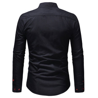 Casual Embroidery Printed Long Lapel Men Shirt - Thomas Family Essentials LLC