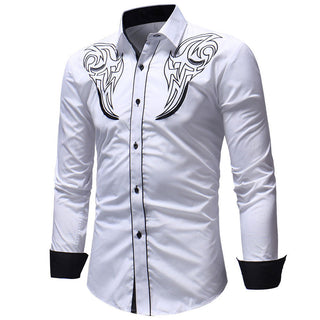 Casual Embroidery Printed Long Lapel Men Shirt - Thomas Family Essentials LLC