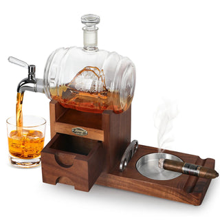 Cigar Ashtray Whiskey Decanter Set Wooden Ash Tray Cigar Cutter Cigar Accessories Drawer Whiskey Gifts for Men - Thomas Family Essentials LLC