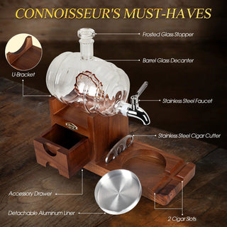 Cigar Ashtray Whiskey Decanter Set Wooden Ash Tray Cigar Cutter Cigar Accessories Drawer Whiskey Gifts for Men - Thomas Family Essentials LLC
