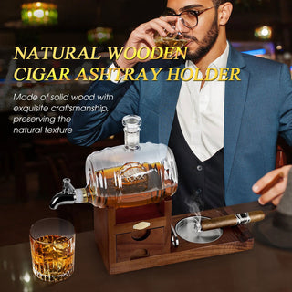 Cigar Ashtray Whiskey Decanter Set Wooden Ash Tray Cigar Cutter Cigar Accessories Drawer Whiskey Gifts for Men - Thomas Family Essentials LLC