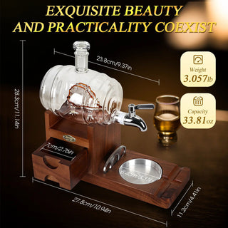 Cigar Ashtray Whiskey Decanter Set Wooden Ash Tray Cigar Cutter Cigar Accessories Drawer Whiskey Gifts for Men - Thomas Family Essentials LLC