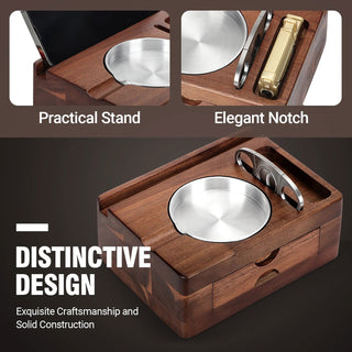 Cigar Ashtray Wooden Cigar Ashtray with Drawer, Cigar Cutter, Phone Holder, Tablet Accessories, Gift for Men ﻿ - Thomas Family Essentials LLC