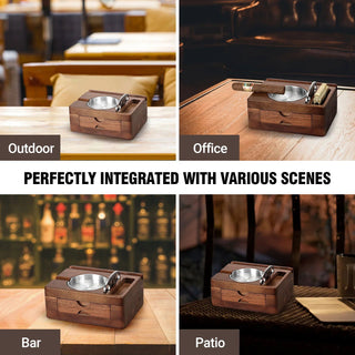 Cigar Ashtray Wooden Cigar Ashtray with Drawer, Cigar Cutter, Phone Holder, Tablet Accessories, Gift for Men ﻿ - Thomas Family Essentials LLC