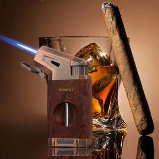 Cigar Torch Lighter With V Shape Cutter Luxury Cigar Accessories Windproof Butane Lighters Gift for Smokers - Thomas Family Essentials LLC