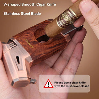Cigar Torch Lighter With V Shape Cutter Luxury Cigar Accessories Windproof Butane Lighters Gift for Smokers - Thomas Family Essentials LLC