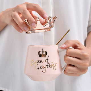 Creative Crown Ceramic mug Cute Coffee Mug Milk Cup with spoon lids Coffee tea Cup 300ml Capacity Water Mugs X-Mas Gift - Thomas Family Essentials LLC
