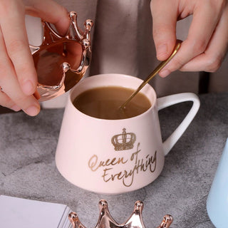 Creative Crown Ceramic mug Cute Coffee Mug Milk Cup with spoon lids Coffee tea Cup 300ml Capacity Water Mugs X-Mas Gift - Thomas Family Essentials LLC