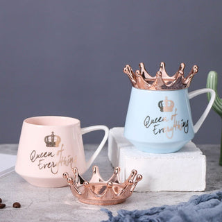 Creative Crown Ceramic mug Cute Coffee Mug Milk Cup with spoon lids Coffee tea Cup 300ml Capacity Water Mugs X-Mas Gift - Thomas Family Essentials LLC