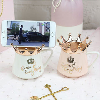 Creative Crown Ceramic mug Cute Coffee Mug Milk Cup with spoon lids Coffee tea Cup 300ml Capacity Water Mugs X-Mas Gift - Thomas Family Essentials LLC