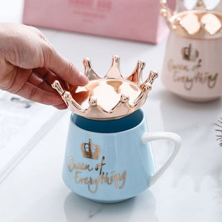 Creative Crown Ceramic mug Cute Coffee Mug Milk Cup with spoon lids Coffee tea Cup 300ml Capacity Water Mugs X-Mas Gift - Thomas Family Essentials LLC