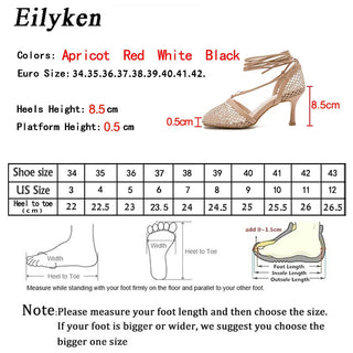 Eilyken Fashion Hollow Breathable Mesh Square Toe Stiletto High Heels Women Pumps Ankle Lace-Up Elegant Dress Ladies Shoes - Thomas Family Essentials LLC