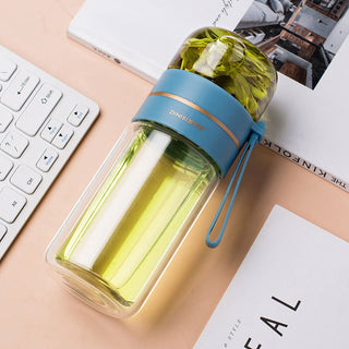 Glass Water Bottle With Tea Infuser Filter Tea Separation Double Wall Glass Bottle Leakproof Water Bottle - Thomas Family Essentials LLC
